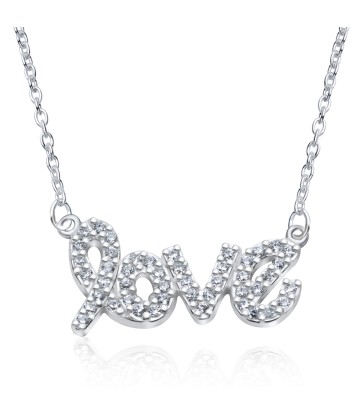 Love Word Designed CZ Silver Necklace SPE-2847